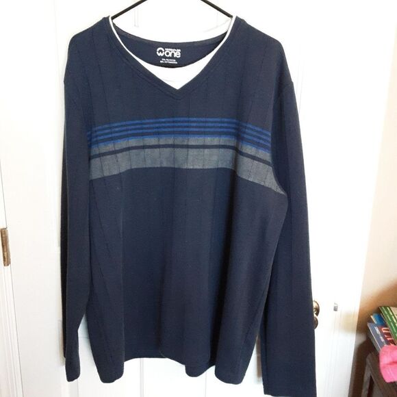 WAREHOUSE ONE Sweater Layered Look V-Neck Tee Ribbed Size XL - Picture 3 of 13